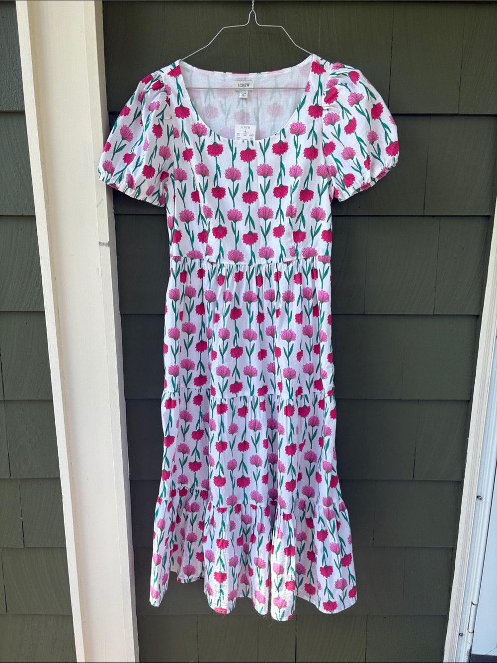 J. Crew White Midi Dress with Pink Floral Print